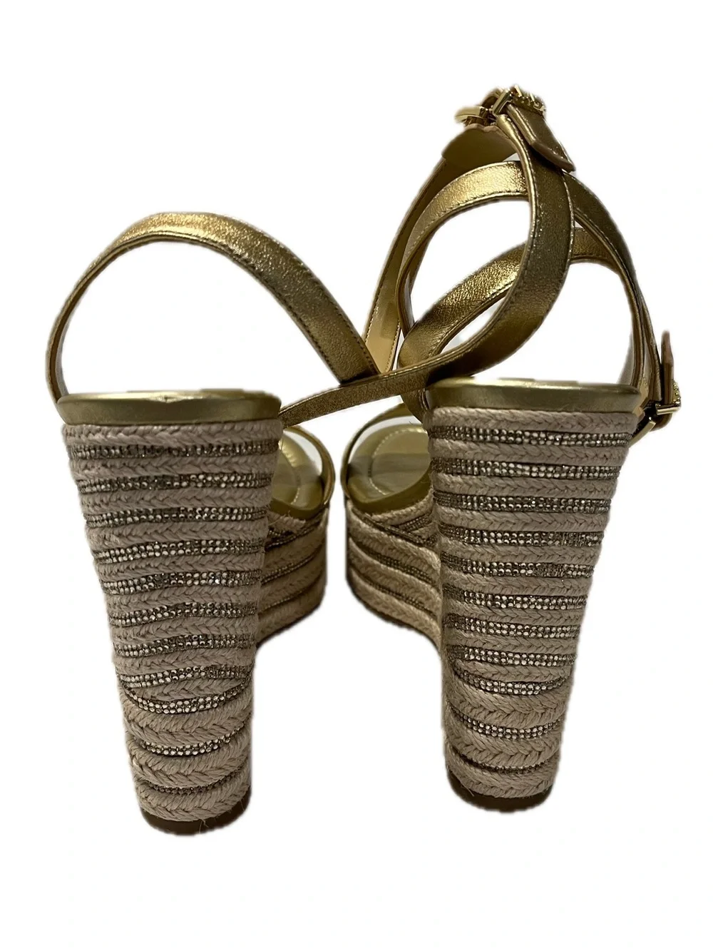 Michael Kors Metallic Gold Espadrille Wedge Sandals Platforms Women’s Size 8.